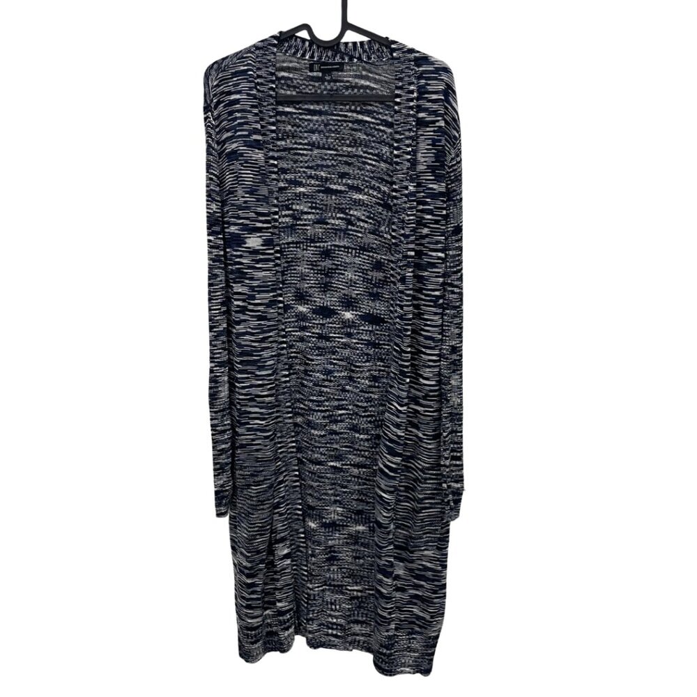 INC International Concepts White and Blue Knit Open Cardigan - Long